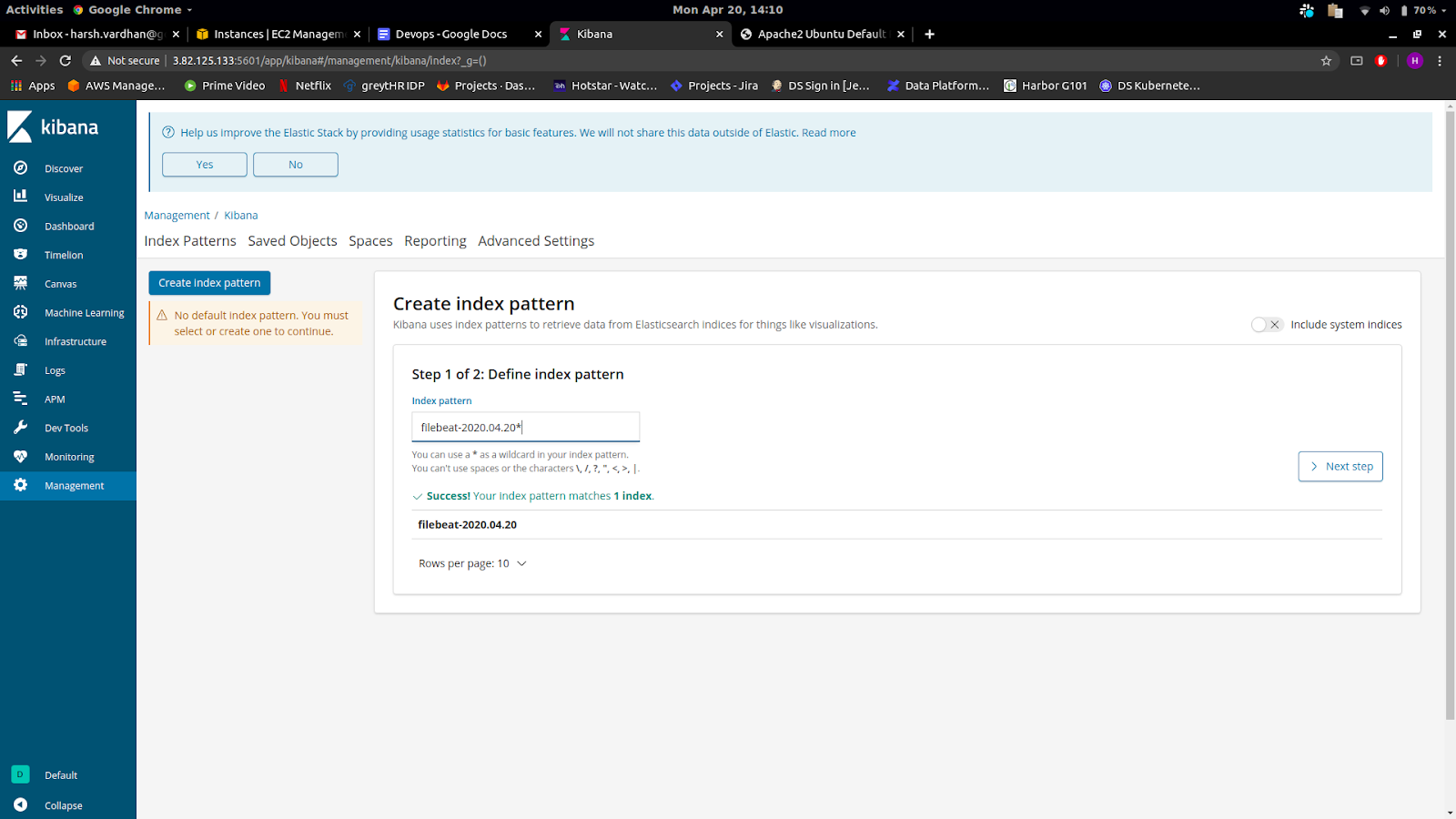 match your index pattern