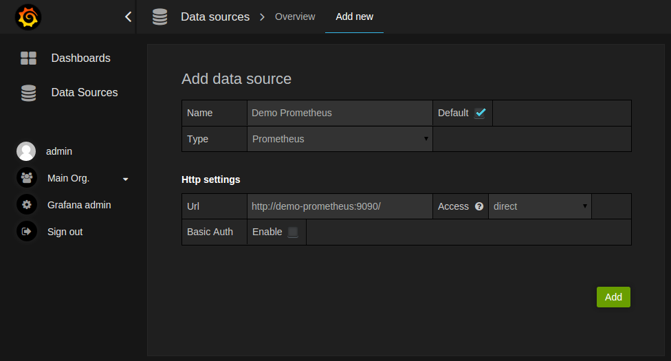 data source configuration