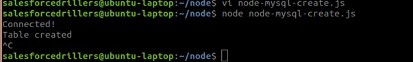 node mysql create query