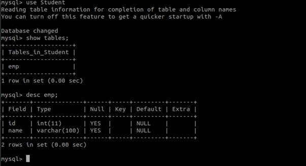 node mysql create output